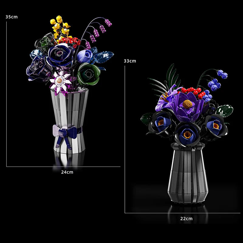 Premium Building Block Set Creative Black Rose Eternal Flower Vase MOC Decorative Home Ornament Gift For Girlfriend - ToylandEU