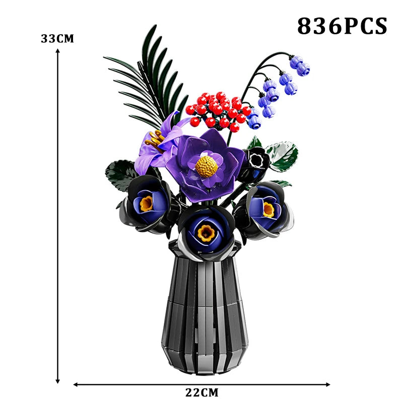 Premium Building Block Set Creative Black Rose Eternal Flower Vase MOC Decorative Home Ornament Gift For Girlfriend - ToylandEU