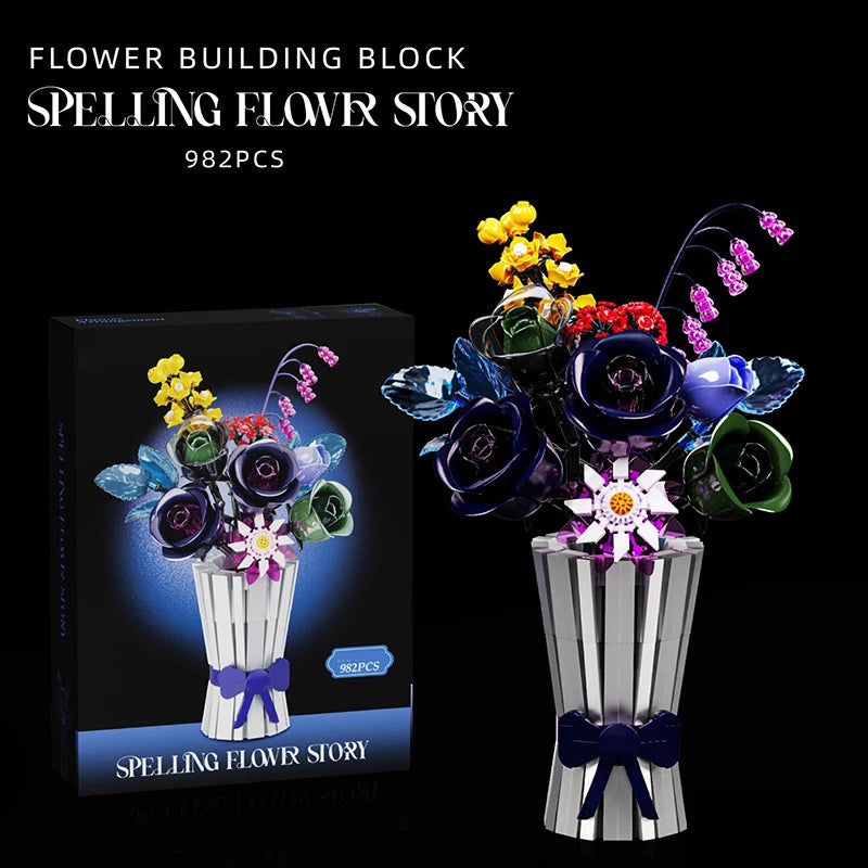 Premium Building Block Set Creative Black Rose Eternal Flower Vase MOC Decorative Home Ornament Gift For Girlfriend - ToylandEU