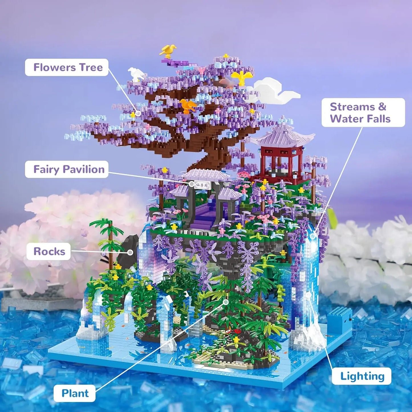 Premium Building Block Set Peach Blossom Pond Fairy Pavilion With Chinese Architecture For Adults - ToylandEU