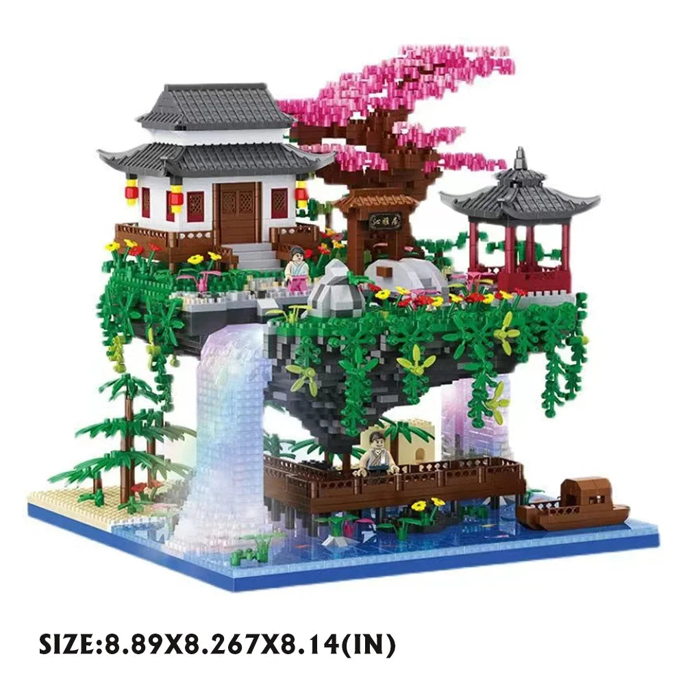 Premium Building Block Set Peach Blossom Pond Fairy Pavilion With Chinese Architecture For Adults - ToylandEU