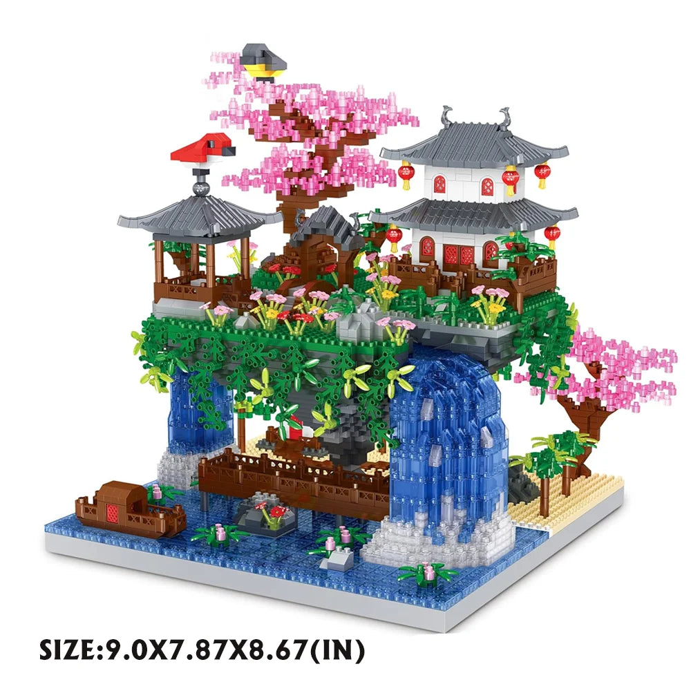Premium Building Block Set Peach Blossom Pond Fairy Pavilion With Chinese Architecture For Adults - ToylandEU