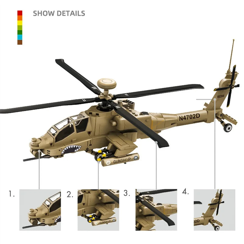 Premium Building Block Toy Lego Compatible Armed Apache Helicopter For Kids And Boys - ToylandEU