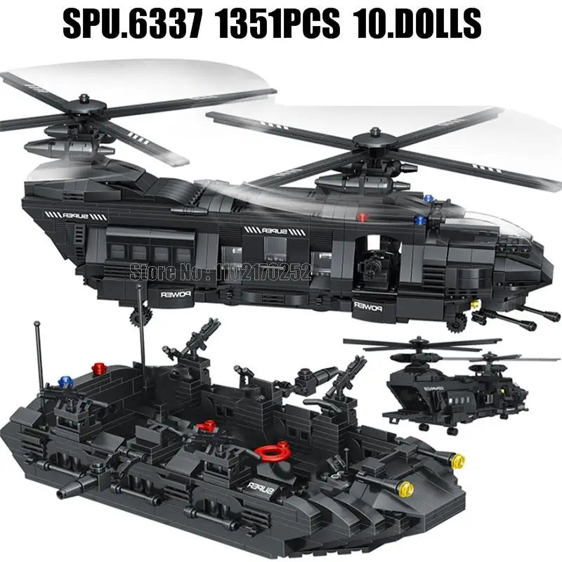 Premium Building Block Toy Set SWAT Police Transport Helicopter With 1351 Pieces For Boys Army Play - ToylandEU