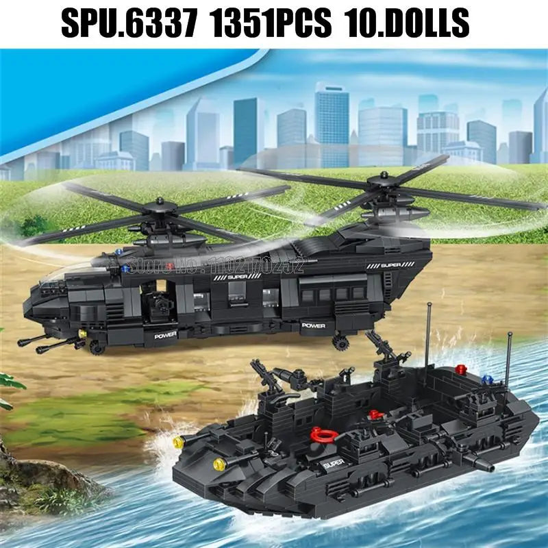Premium Building Block Toy Set SWAT Police Transport Helicopter With 1351 Pieces For Boys Army Play - ToylandEU