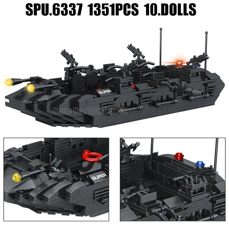 Premium Building Block Toy Set SWAT Police Transport Helicopter With 1351 Pieces For Boys Army Play - ToylandEU
