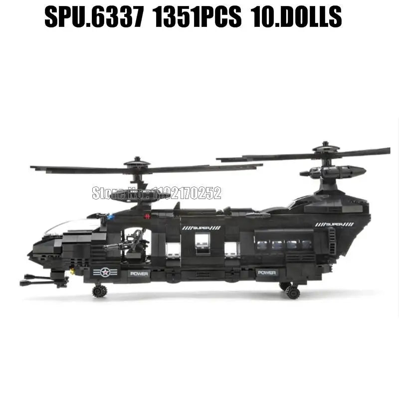 Premium Building Block Toy Set SWAT Police Transport Helicopter With 1351 Pieces For Boys Army Play - ToylandEU