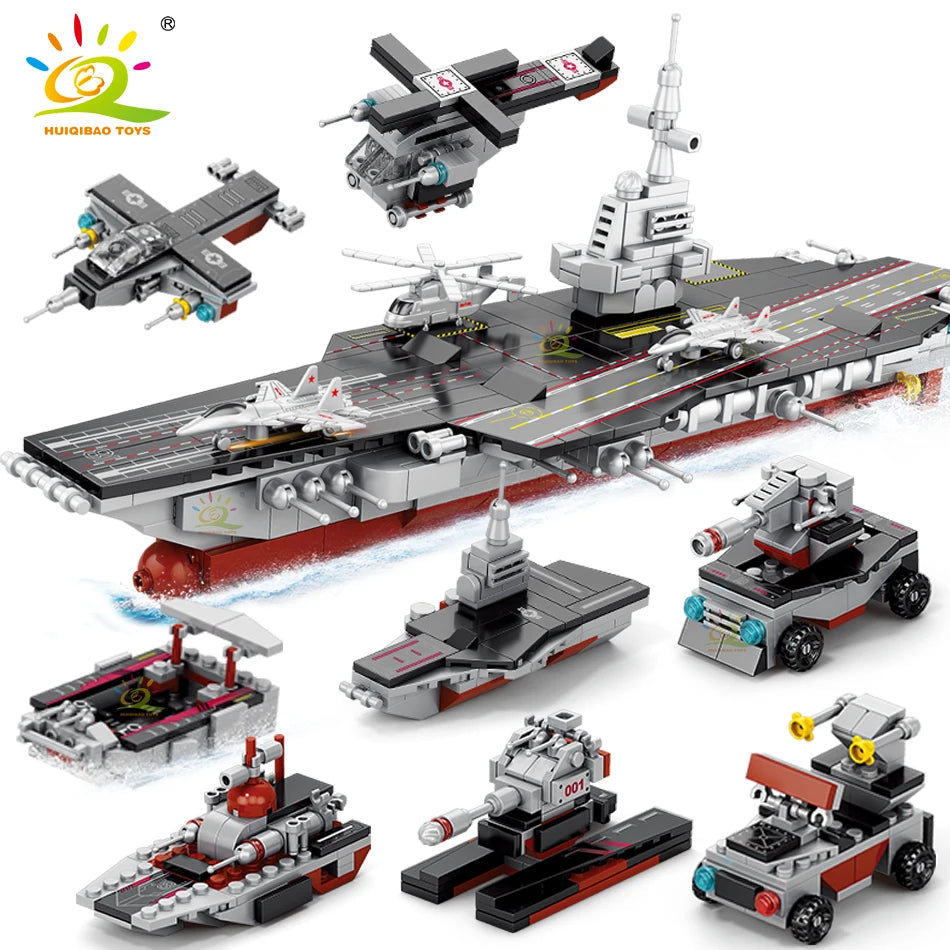 Premium Building Blocks 8 In 1 Military Ship Aircraft Cruiser Construction Set Lego Compatible Gift For Children - ToylandEU