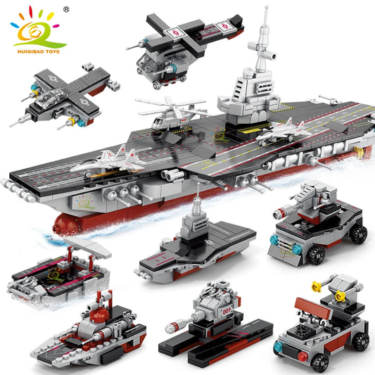 Premium Building Blocks 8 In 1 Military Ship Aircraft Cruiser Construction Set Lego Compatible Gift For Children - ToylandEU
