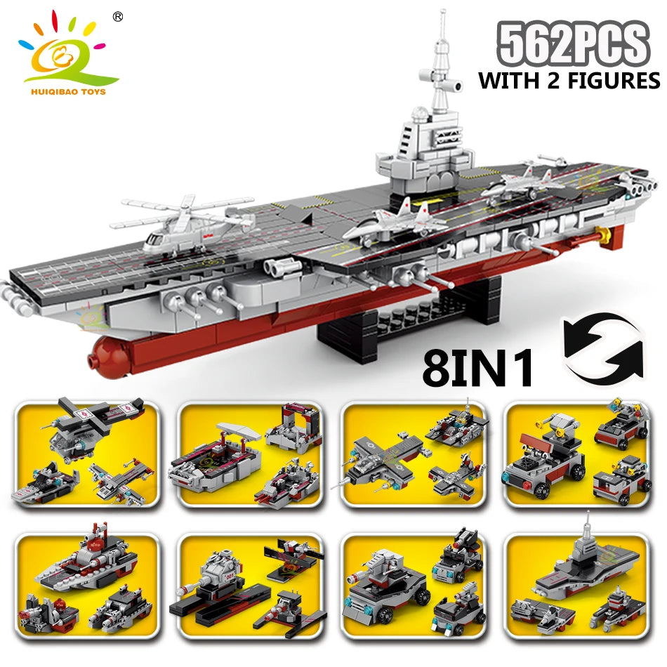 Premium Building Blocks 8 In 1 Military Ship Aircraft Cruiser Construction Set Lego Compatible Gift For Children - ToylandEU