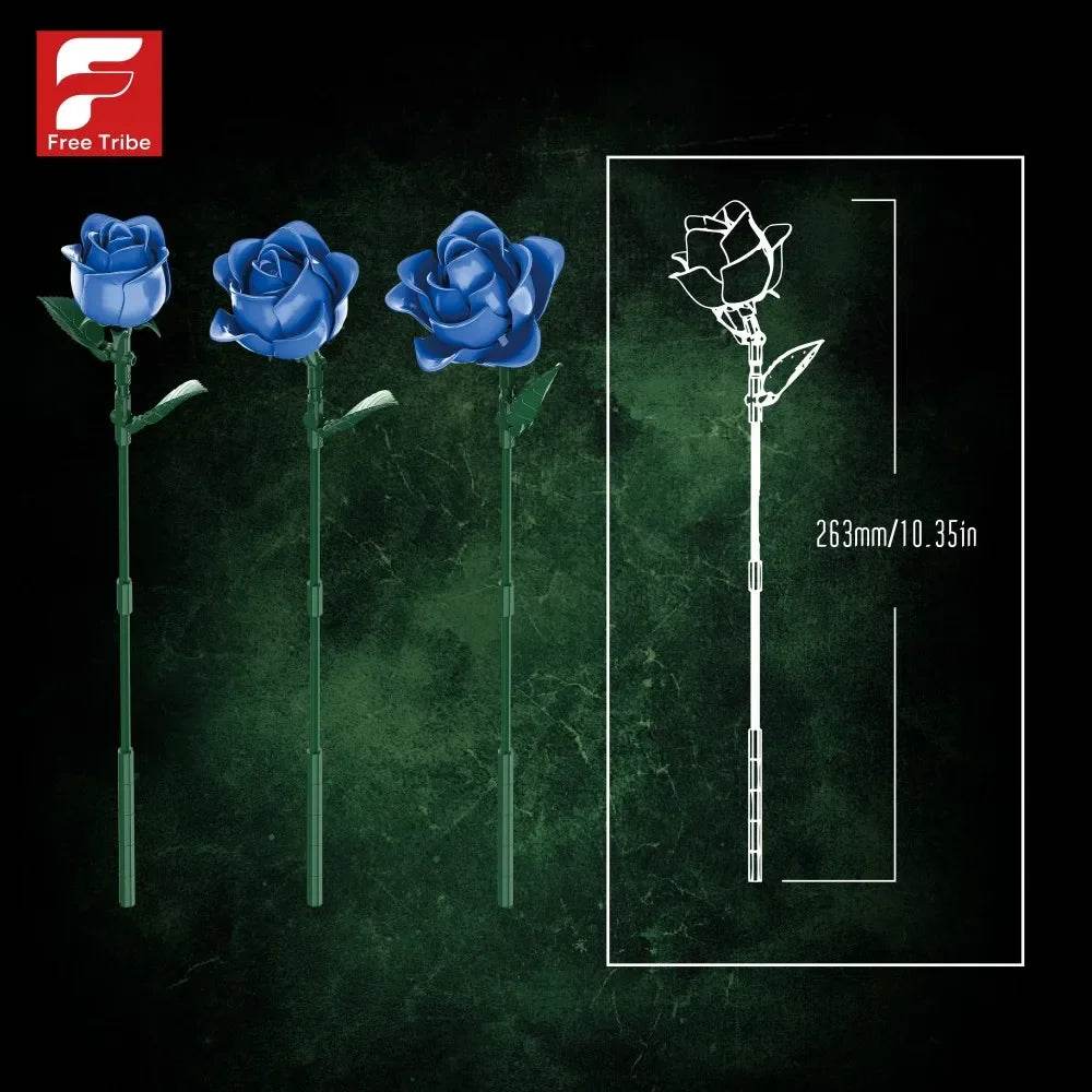 Premium Building Blocks Blue Rose Bouquet For Home Decor - ToylandEU