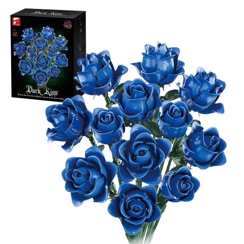 Premium Building Blocks Blue Rose Bouquet For Home Decor - ToylandEU