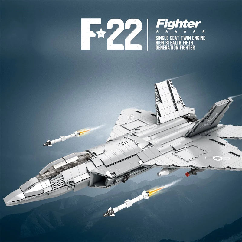 Premium Building Blocks F22 Stealth Fighter Model Kit 1729 Pieces For Kids And Air Force Enthusiasts - ToylandEU