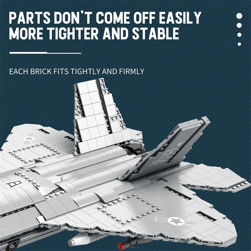 Premium Building Blocks F22 Stealth Fighter Model Kit 1729 Pieces For Kids And Air Force Enthusiasts - ToylandEU