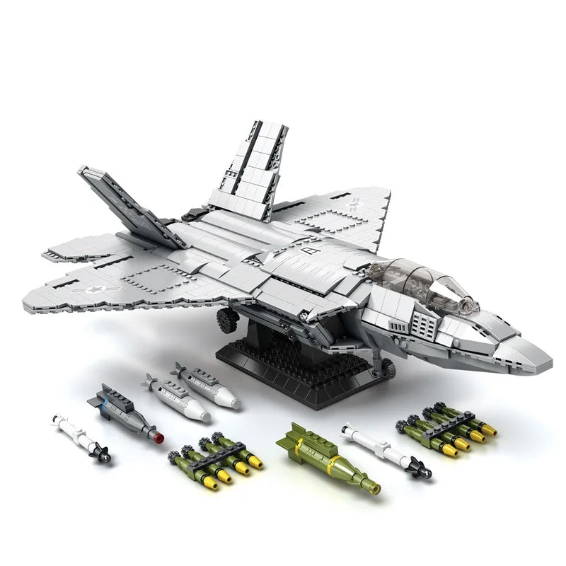 Premium Building Blocks F22 Stealth Fighter Model Kit 1729 Pieces For Kids And Air Force Enthusiasts - ToylandEU