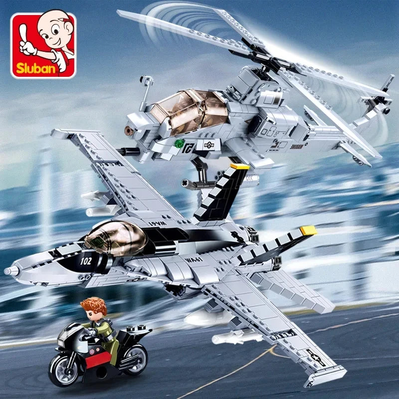 Premium Building Blocks FA 18E Armed Helicopter Set With Mini Figure Military Series For Kids And Boys - ToylandEU