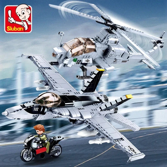 Premium Building Blocks FA 18E Armed Helicopter Set With Mini Figure Military Series For Kids And Boys - ToylandEU