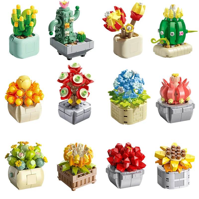 Premium Building Blocks Flower Pot Theme For Kids Adults - ToylandEU