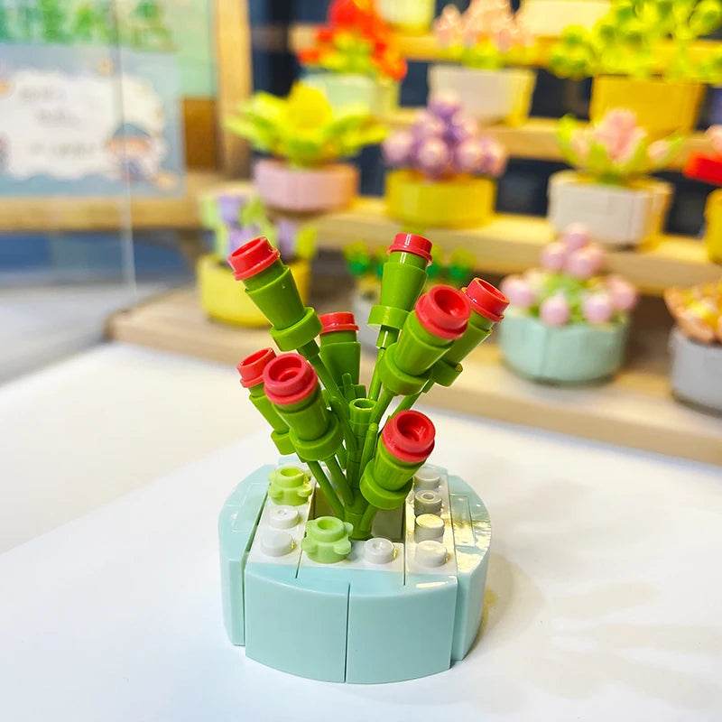 Premium Building Blocks Flower Pot Theme For Kids Adults - ToylandEU