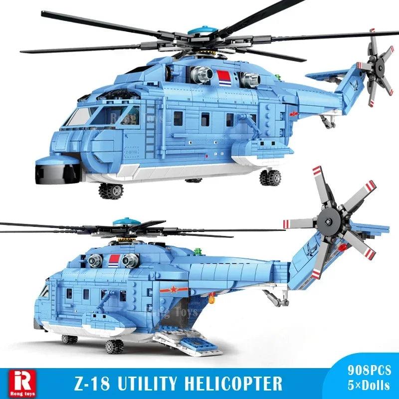Premium Building Blocks Helicopter Fighter 908 Pieces WW2 Military Aircraft Long 50cm Educational Toy For Children - ToylandEU