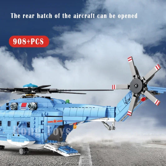 Premium Building Blocks Helicopter Fighter 908 Pieces WW2 Military Aircraft Long 50cm Educational Toy For Children - ToylandEU