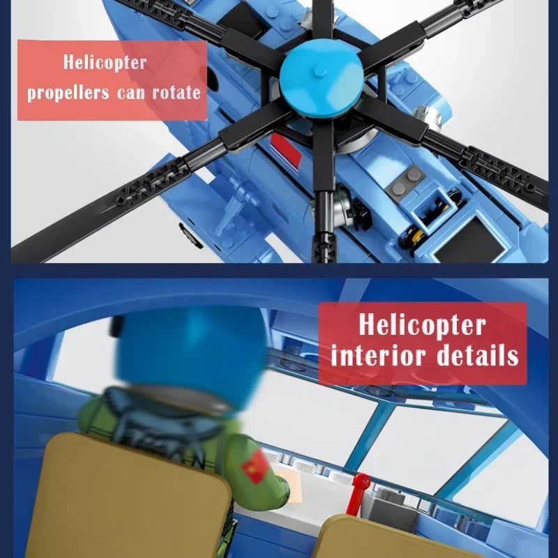 Premium Building Blocks Helicopter Fighter 908 Pieces WW2 Military Aircraft Long 50cm Educational Toy For Children - ToylandEU