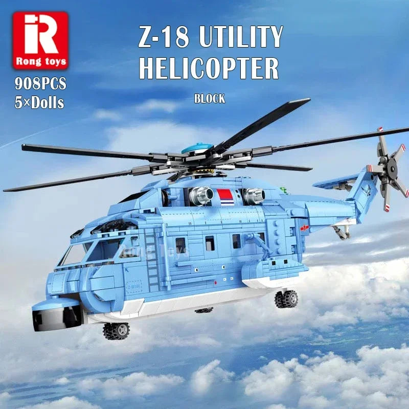 Premium Building Blocks Helicopter Fighter 908 Pieces WW2 Military Aircraft Long 50cm Educational Toy For Children - ToylandEU