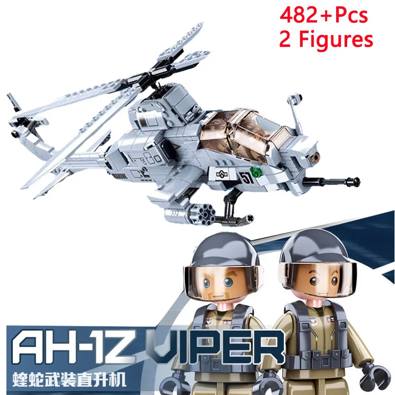 Premium Building Blocks Kit Armed AH1Z Viper Gunship 482 Pieces For Kids And Collectors - ToylandEU