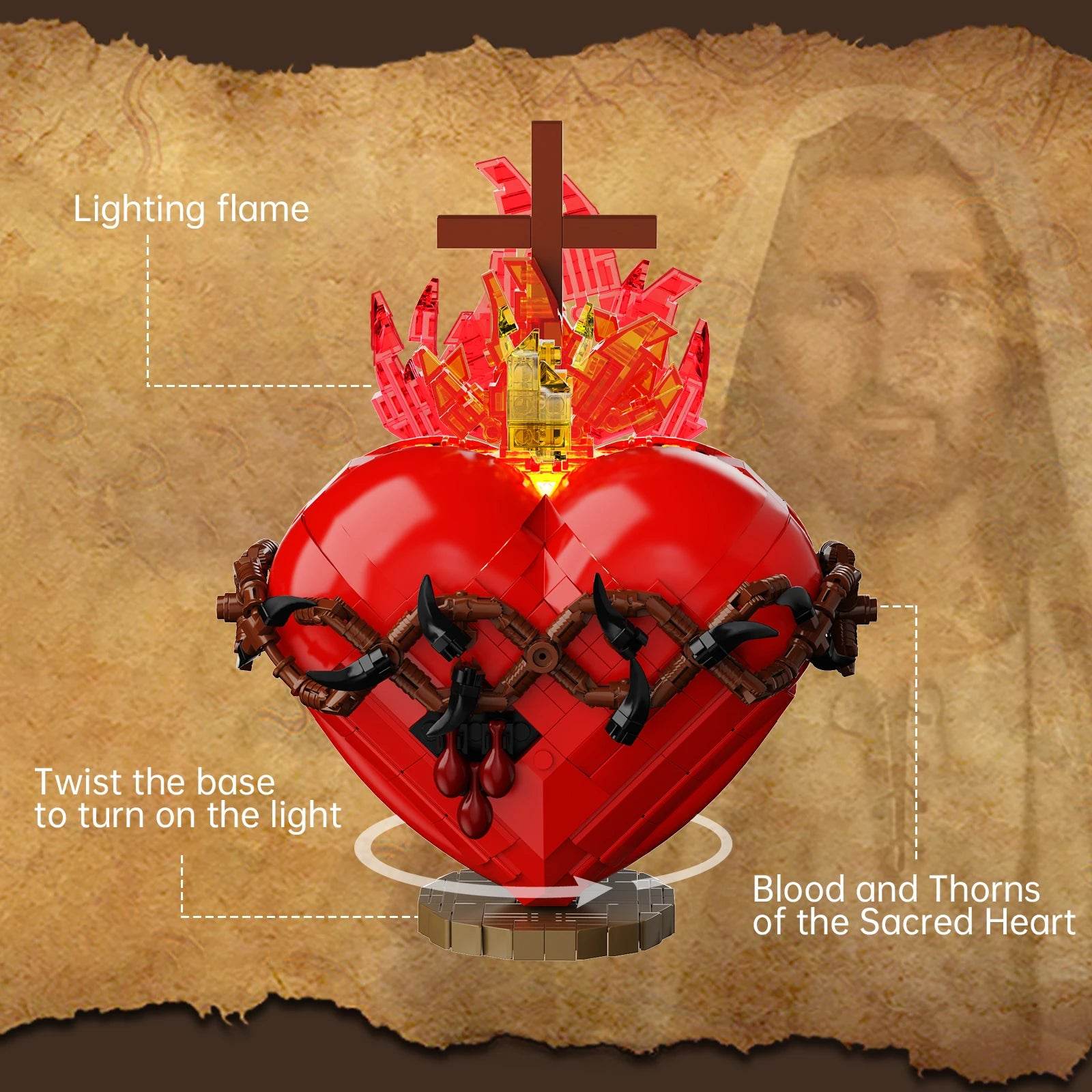 Premium Building Blocks Kit Jesus Cross Sacred Heart Adults - ToylandEU