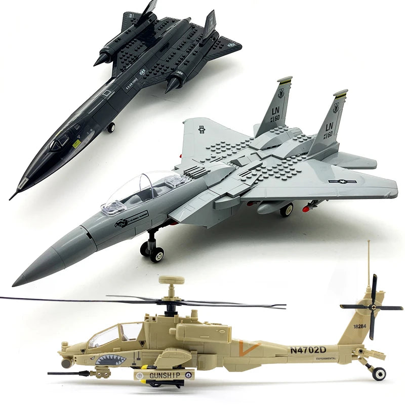 Premium Building Blocks Kit Military Aircraft Dual Models F15 And Apache For Boys And Collectors - ToylandEU