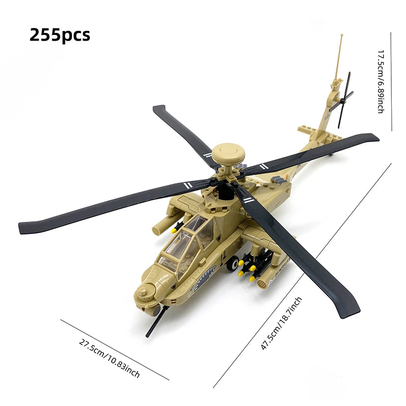 Premium Building Blocks Kit Military Aircraft Dual Models F15 And Apache For Boys And Collectors - ToylandEU