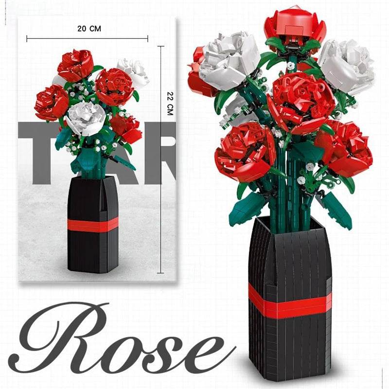 Premium Building Blocks Kit Rose Vase Valentines Day Gift - ToylandEU