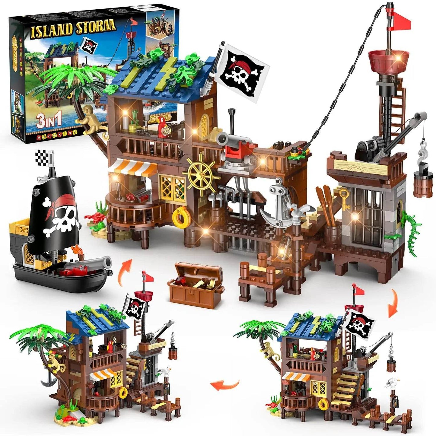 Premium Building Blocks LED Pirate Ship Wharf for Kids - ToylandEU