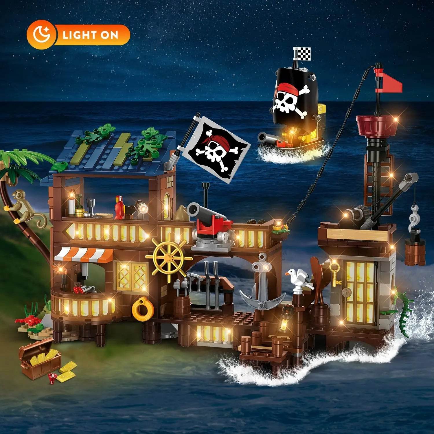 Premium Building Blocks LED Pirate Ship Wharf for Kids - ToylandEU