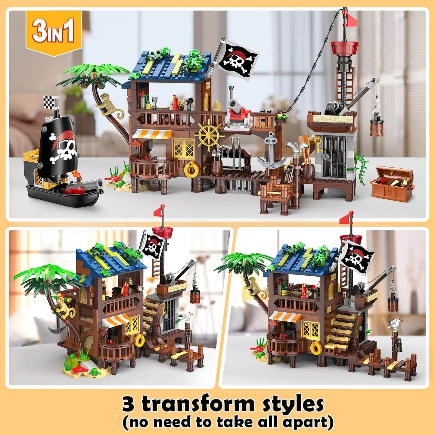 Premium Building Blocks LED Pirate Ship Wharf for Kids - ToylandEU