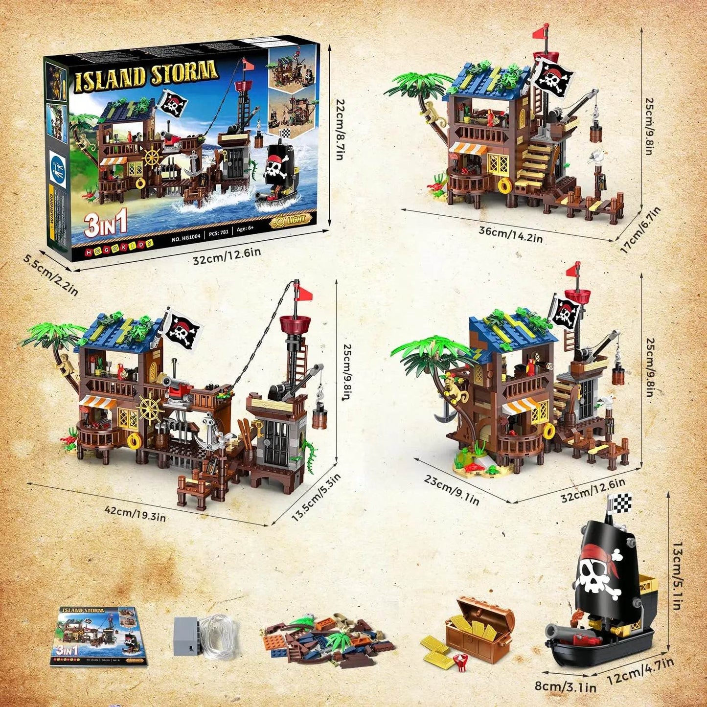 Premium Building Blocks LED Pirate Ship Wharf for Kids - ToylandEU