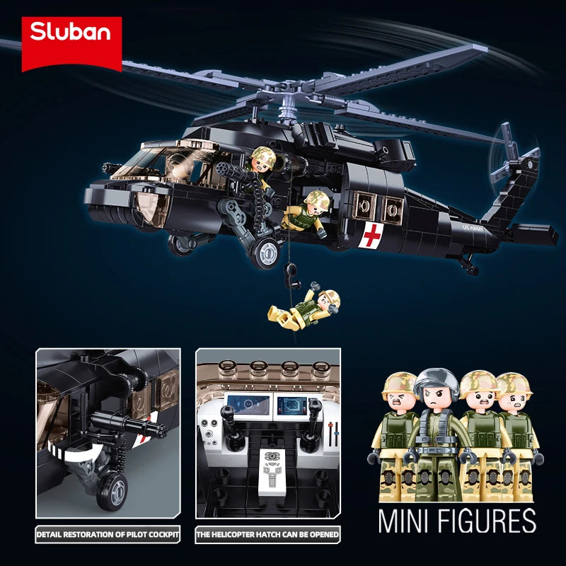 Premium Building Blocks Lego Compatible Black Hawk UH60L Medical Rescue Model With Mini Dolls For Kids - ToylandEU