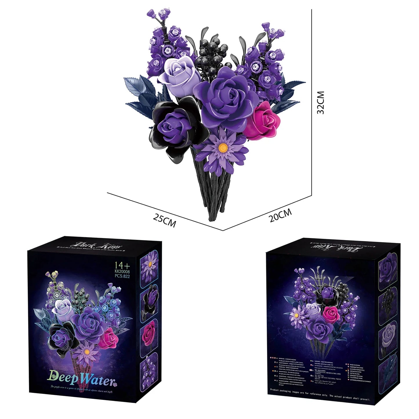 Premium Building Blocks Lego Compatible Purple Rose Gothic Bouquet 822 Piece Set For Home Decor And Valentines Gift - ToylandEU