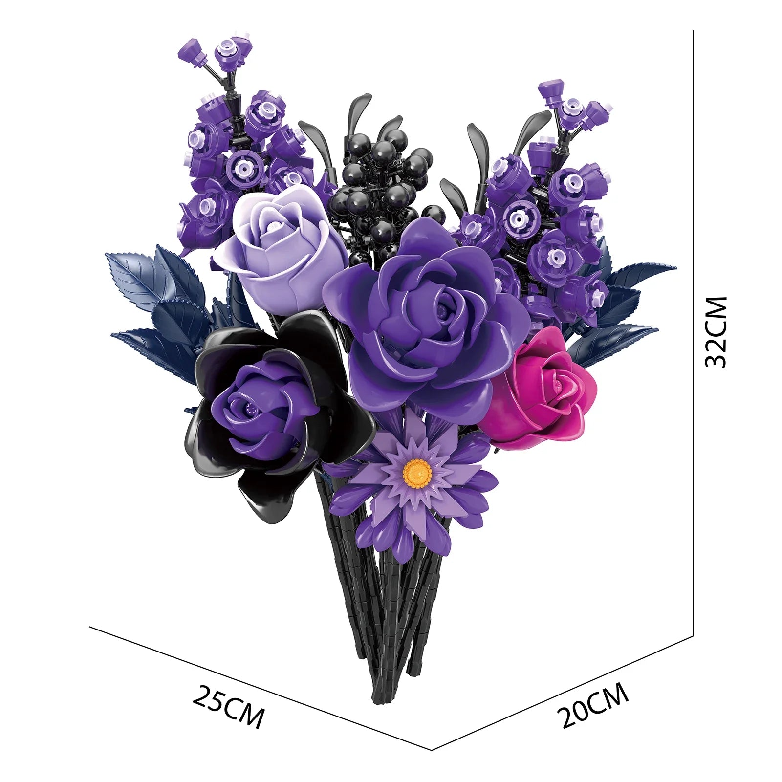 Premium Building Blocks Lego Compatible Purple Rose Gothic Bouquet 822 Piece Set For Home Decor And Valentines Gift - ToylandEU