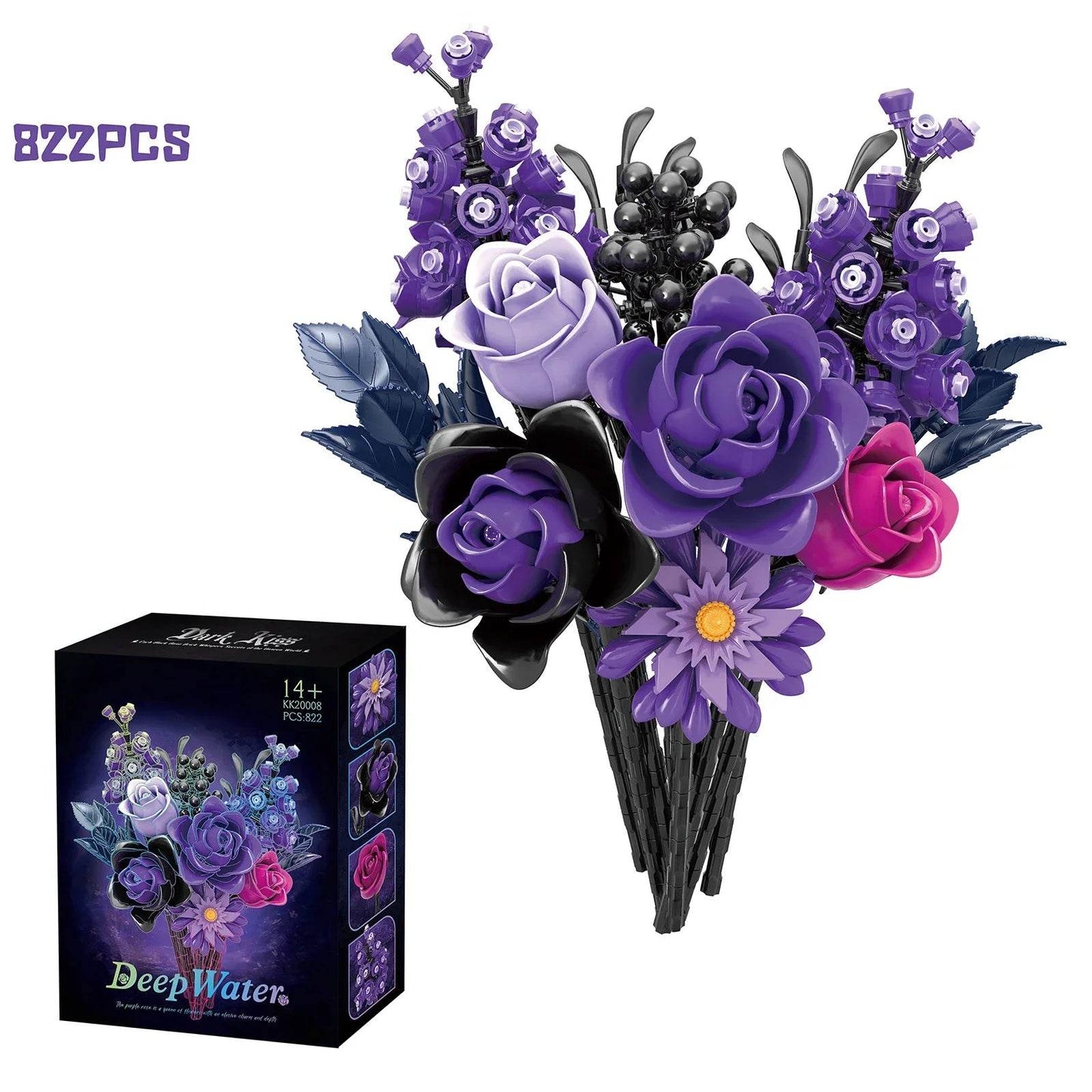 Premium Building Blocks Lego Compatible Purple Rose Gothic Bouquet 822 Piece Set For Home Decor And Valentines Gift - ToylandEU