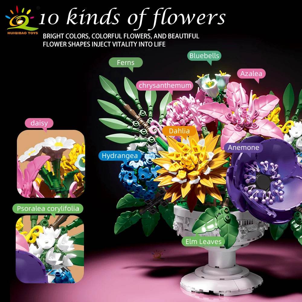 Premium Building Blocks MOC Flower Bouquet Model 1081 Pieces Potted Series Compatible With Lego For Children Desk Decor - ToylandEU