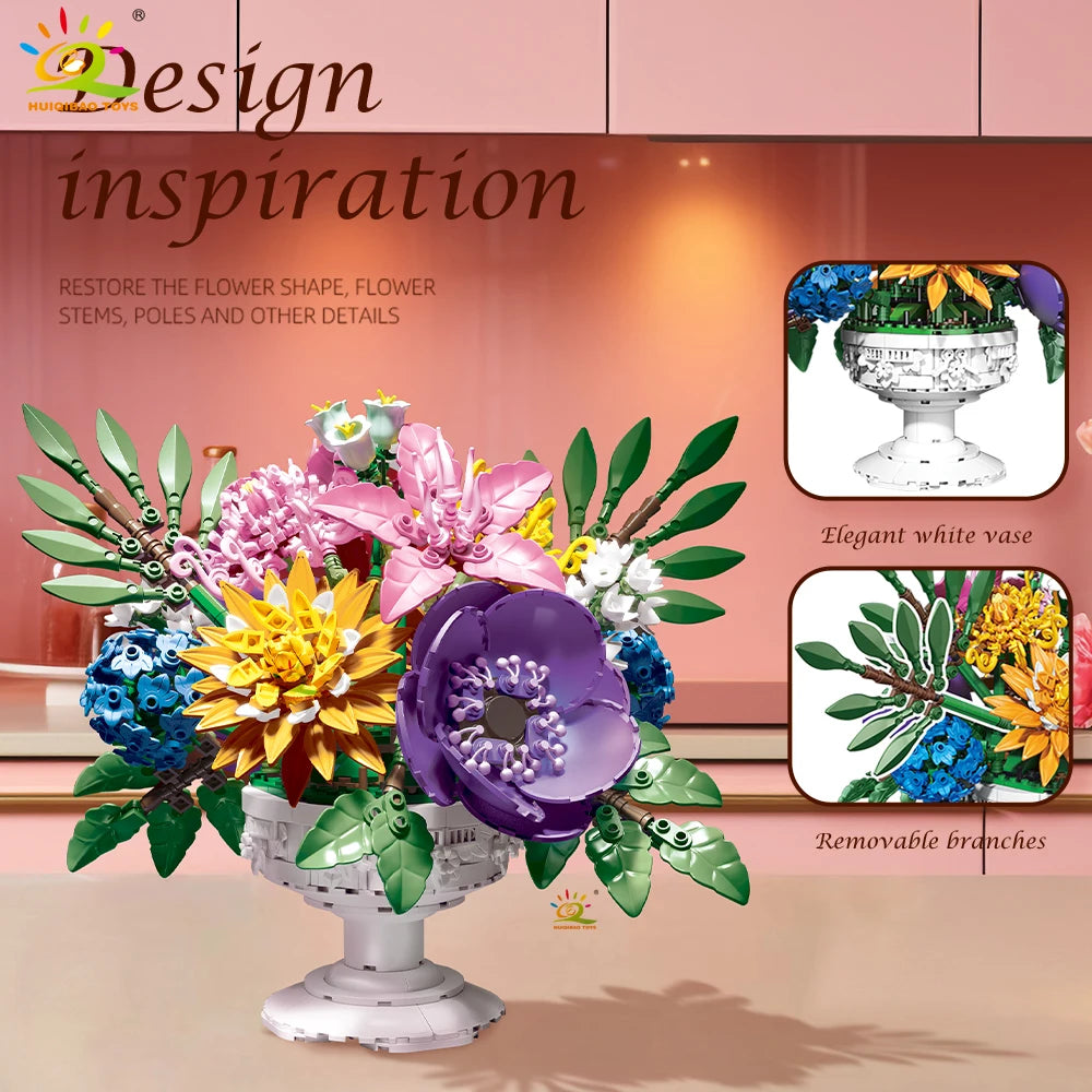 Premium Building Blocks MOC Flower Bouquet Model 1081 Pieces Potted Series Compatible With Lego For Children Desk Decor - ToylandEU