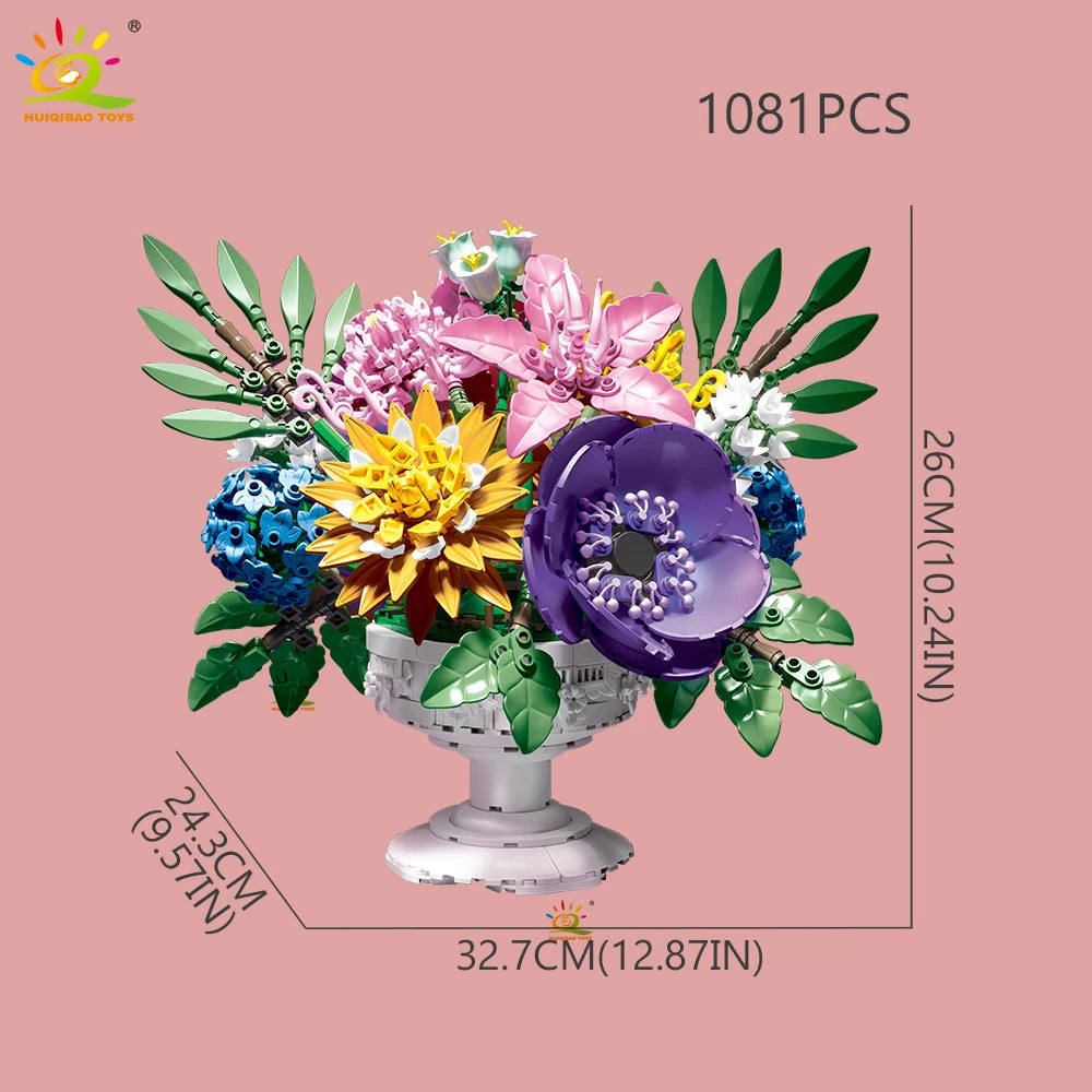 Premium Building Blocks MOC Flower Bouquet Model 1081 Pieces Potted Series Compatible With Lego For Children Desk Decor - ToylandEU
