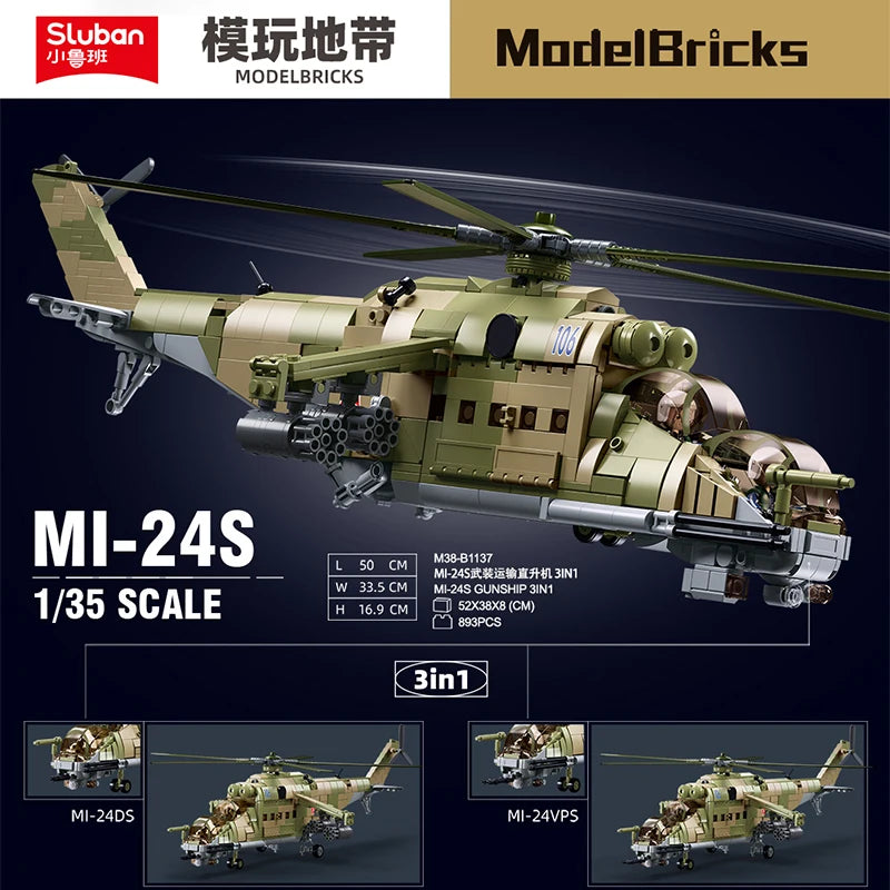 Premium Building Blocks Mi 24 Hind Attack Helicopter Model Set For Builders And Collectors - ToylandEU
