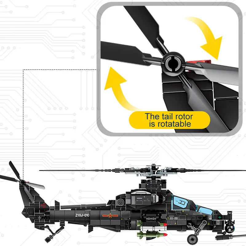 Premium Building Blocks Military Helicopter Z10 Model With 732 Pieces For Boys Birthday Gifts - ToylandEU