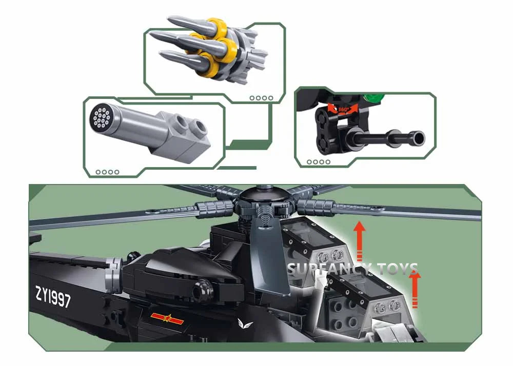 Premium Building Blocks Military WZ10S Helicopter Gunship 419Pcs Educational Toy For Teens - ToylandEU