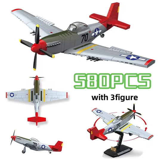 Premium Building Blocks P51D Fighter Kit 580 Piece World War II Aircraft Model for Kids and Aviation Enthusiasts - ToylandEU