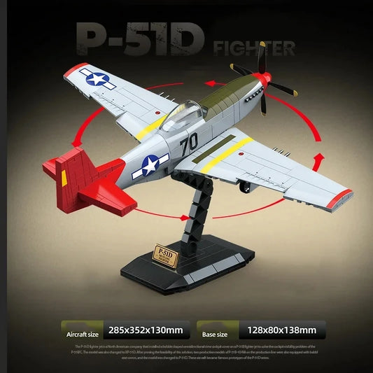 Premium Building Blocks P51D Fighter Kit 580 Piece World War II Aircraft Model for Kids and Aviation Enthusiasts - ToylandEU