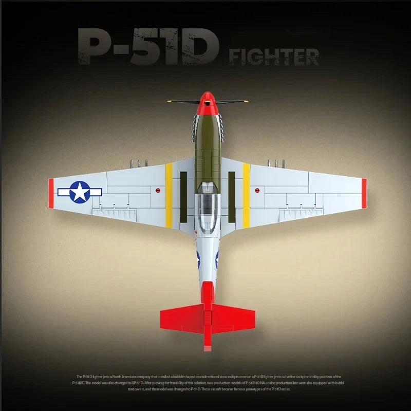 Premium Building Blocks P51D Fighter Kit 580 Piece World War II Aircraft Model for Kids and Aviation Enthusiasts - ToylandEU