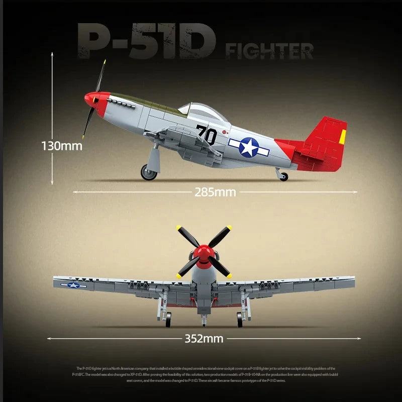 Premium Building Blocks P51D Fighter Kit 580 Piece World War II Aircraft Model for Kids and Aviation Enthusiasts - ToylandEU